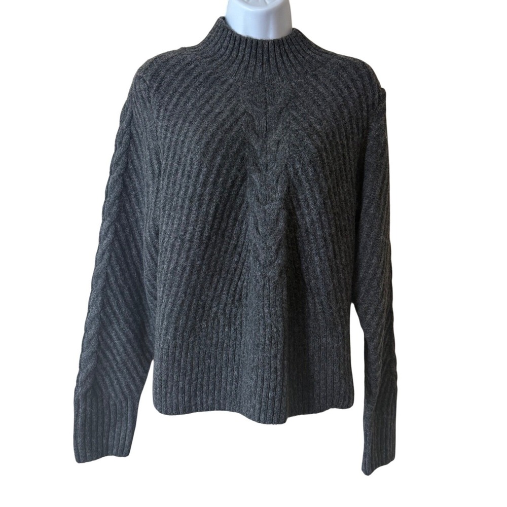 Ophelia Roe Gray Mock Neck Cable Knit Ribbed Casual Sweater Women's‎ Size Large